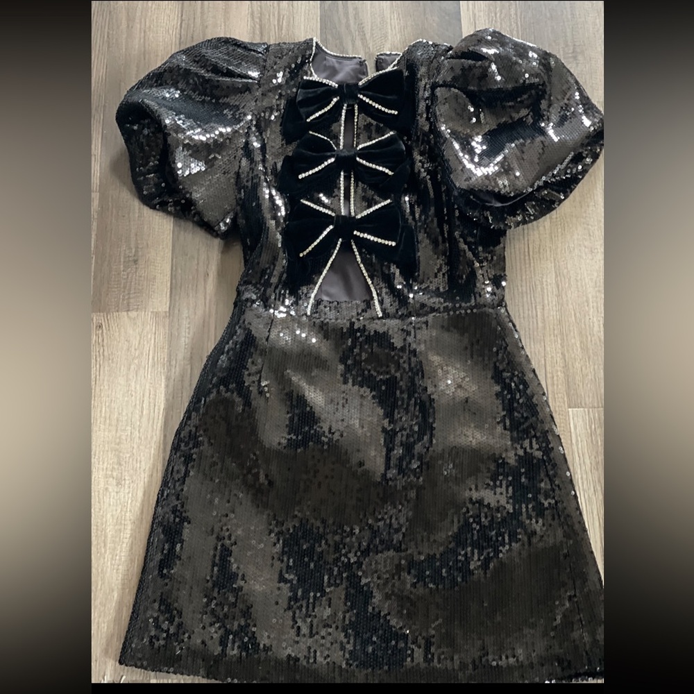 Rebecca Vallance x Nicky Hilton Black sequins bow dress